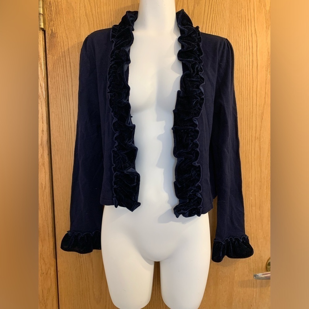 M international concepts blue ruffle cardigan